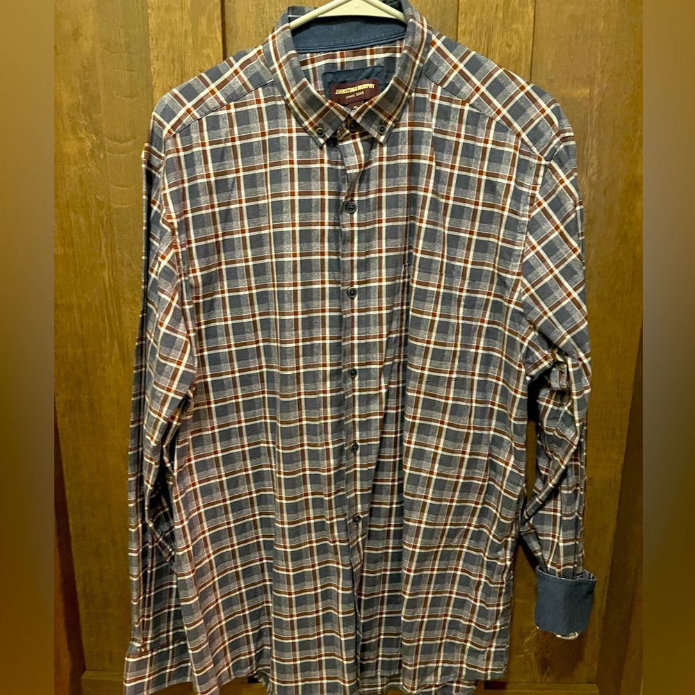 Johnston & Murphy Long-Sleeve Plaid Button Down Shirt - XL